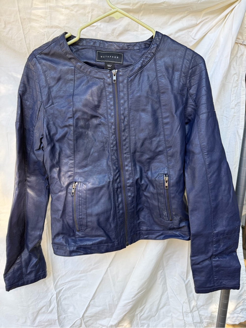 Metaphor Navy Leather Zip-Front Women's Jacket